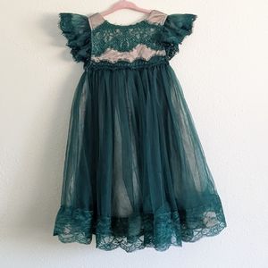 Trish Scully Beautiful forest green 3t dress with gold underdress